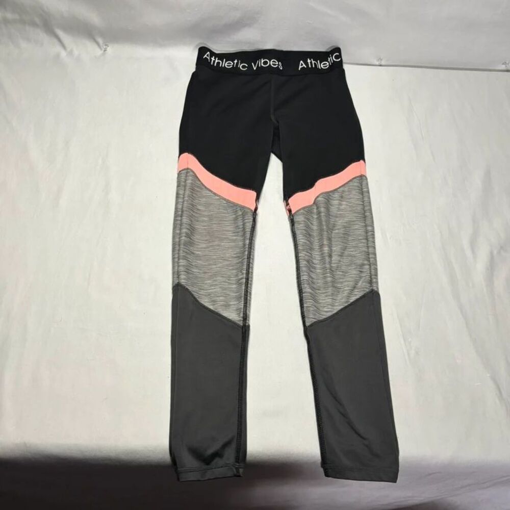 Girls Black Pink Gray Athletic Vibes Colorblock Leggings Size 8